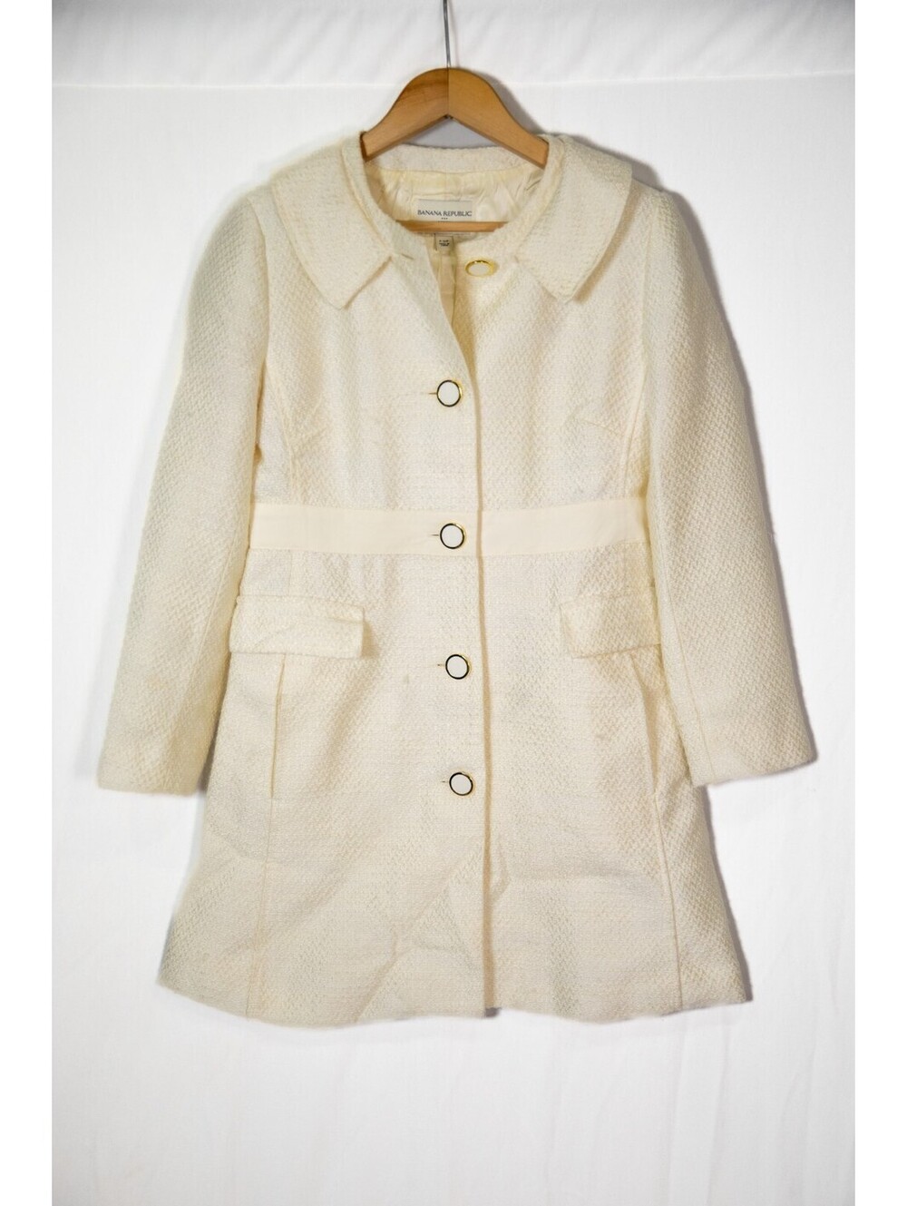 Banana Republic White Cream Coat with Bow Formal Jacket Dress - Women's Small
